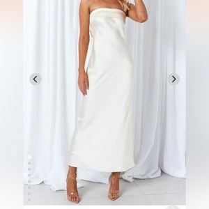 Cream Strapless Satin Maxi Dress